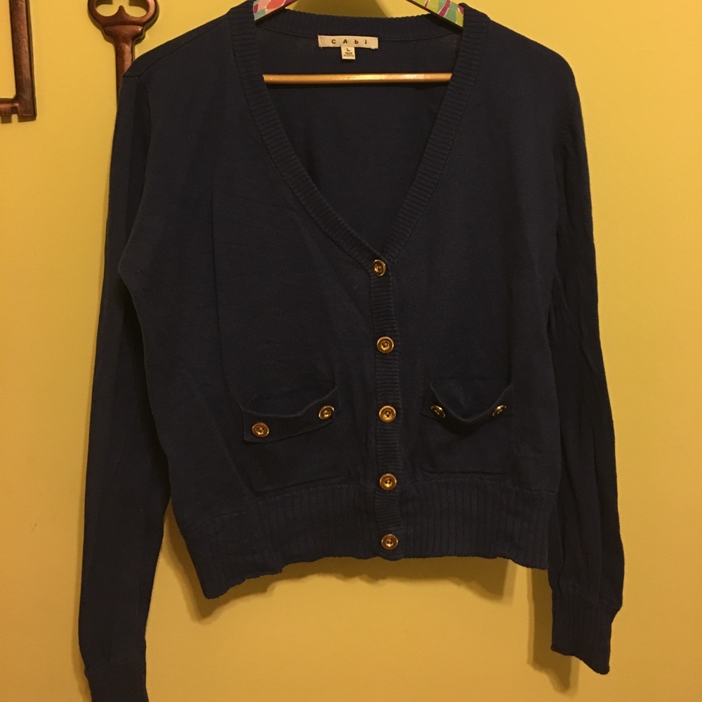 Cabi Navy Blue Cardigan w Gold Buttons